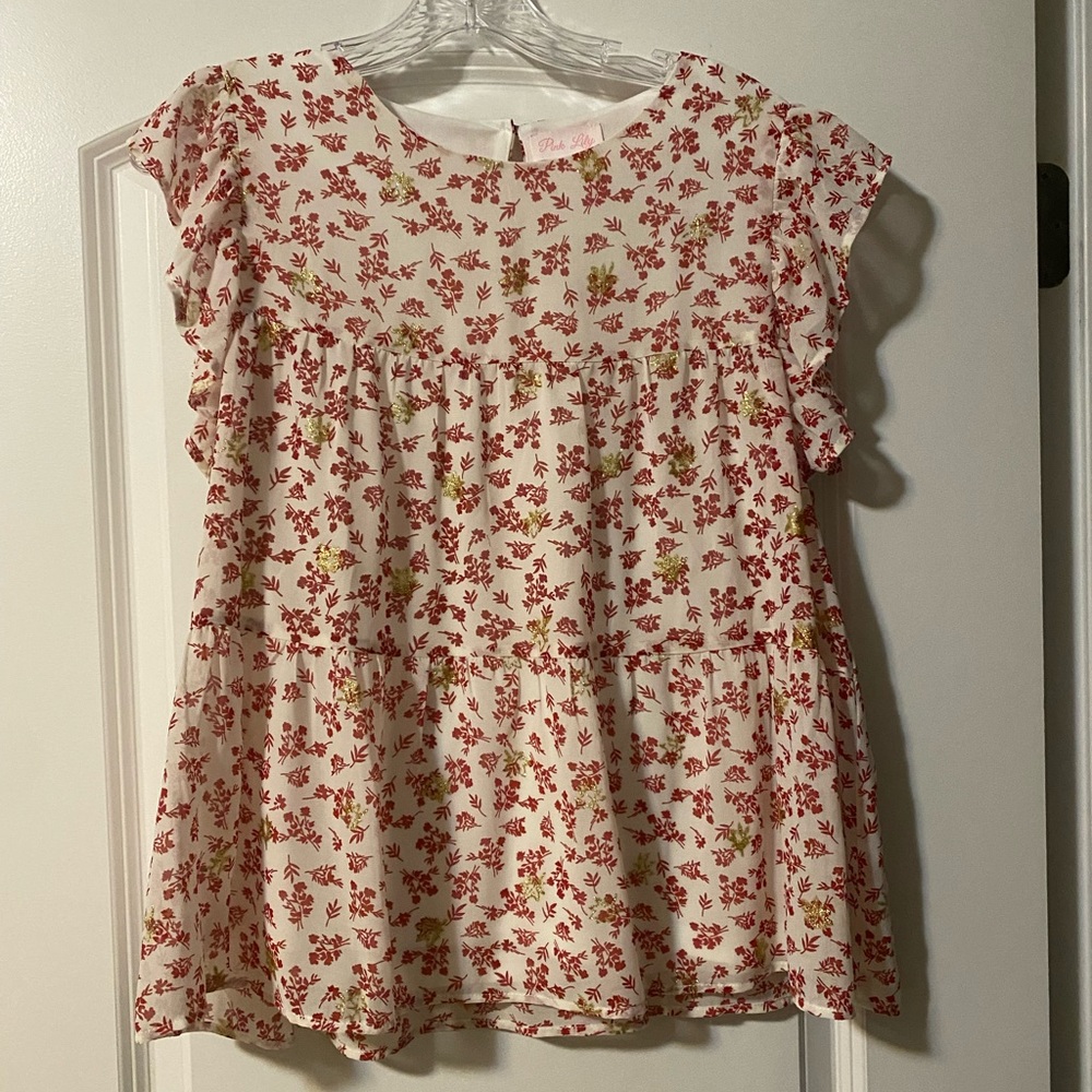Womens red and white floral top